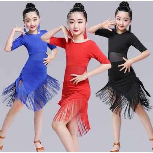 Latin Dance Dress For Girls ChildrenTassel Salsa Tango Ballroom Dancing Dress Competition Costumes Kids Practice Dance Clothing