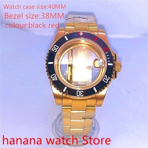 Suitable for NH35 36 Mingzhu2813 Miyata self-winding 40mm transparent back gold box series, with rotating black red bezel