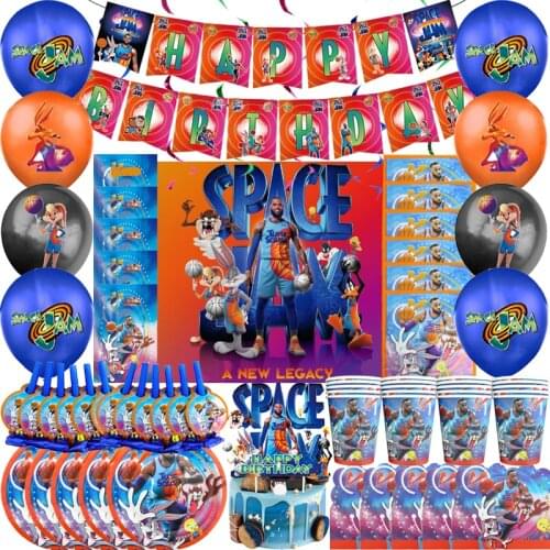 Space Jam Birthday Party Supplies Paper Cup Plates Basketball Table Cloth Gift Bags Baby Shower Boys Party Foil Balloons Decor