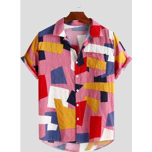 Fashion Men Shirt Hawaiian Pattern Printed Shirts Retro Hawaiian Pattern Loose Short Sleeves Summer Beach Camisa Chemise Homme