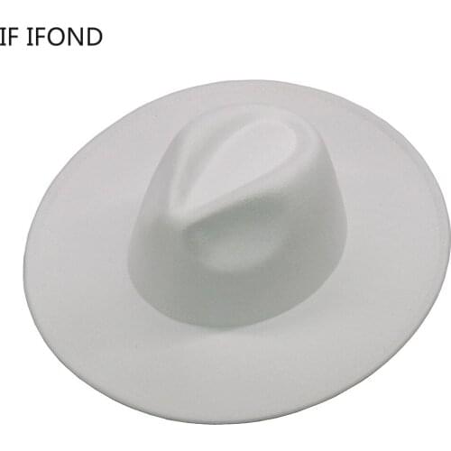 Bauhinia Womens Hat 9.5CM Big Wide Brim Jazz Fedora Hats All-match Solid Color Formal Church Felt Hat chapeu feminino