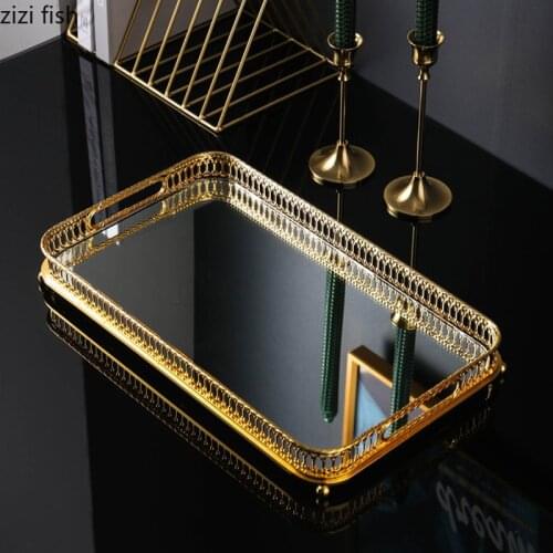 Glass Mirror Metal Storage Tray Decorative Plate Decorative Bowl Rectangle/round Tea Tray Dessert Plate Cake Pan Decor Organizer
