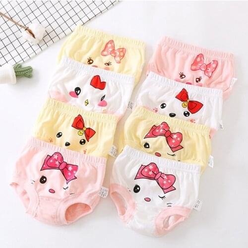 4Pieces / Pack Pure Cotton 1-4 Year Old Girls' Panties Cute Childrens Underwear Little Baby Pink White Briefs for Four Seasons