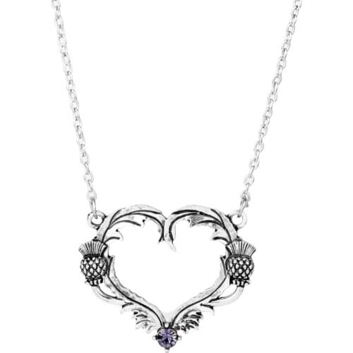 TV Outlanders Scotland National Thistle Flower Heart Necklace for Women Men Pendant Choker Jewellery Necklaces for Teen Girls