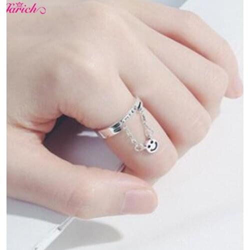 Unisex Vintage Silver Color Keep Smiling Face Open Rings for Women Hip Hop Smile Letter Adjustable Ring Jewelry Accessories