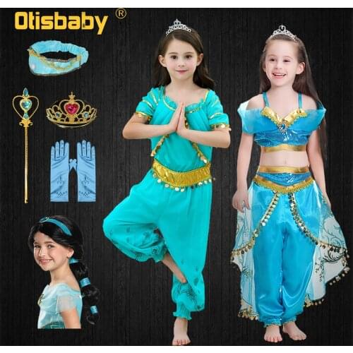 Halloween Party Kids Princess Jasmine Cosplay Costume Arabian Girl Jasmine Costume Hair Holiday Toddler Christmas Dress Up