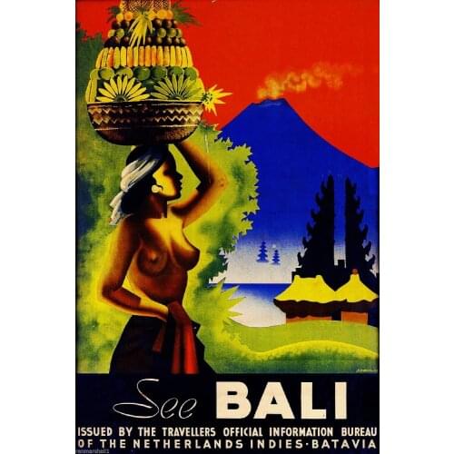 See Bali Indonesia Vintage Travel Advertisement Silk Poster Wall Sticker Decoration Gift