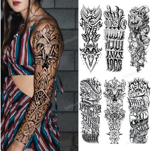 Waterproof Temporary Tattoo Sticker Tiger Wolf Dragon Totem Black Tatto Man Body Art Large Fake Full Arm Sleeve Tatoo Woman Big