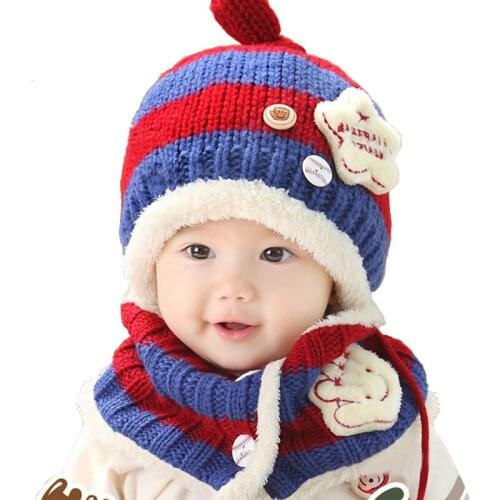 Childrens Knitted Winter Hat Baby Hat Ear Cap Baby Bib Suit Suitable 6-48 Months Baby Hat And Scarf 2Pcs/1Set