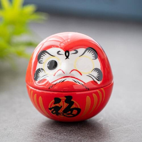 5Pcs/Lot Japanese Ceramic Daruma Tumbler Lucky Cat Handicrafts Lovely Mini Statue Office Desktop Ornaments Home Decoration