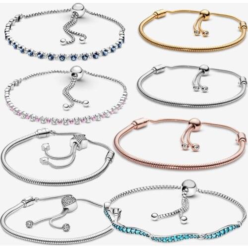 Fashion New 925 Sterling Silver Charm Bracelet Rose Golden Daisy Flower Barrel Clasp Snake Chain Bracelet Women Jewelry Gift