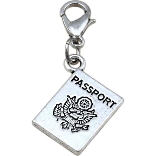 100pcs Zinc Alloy Passport Charm With lobster clasp Fit Charm Bracelets DIY Jewelry 15x36 mm A-111b