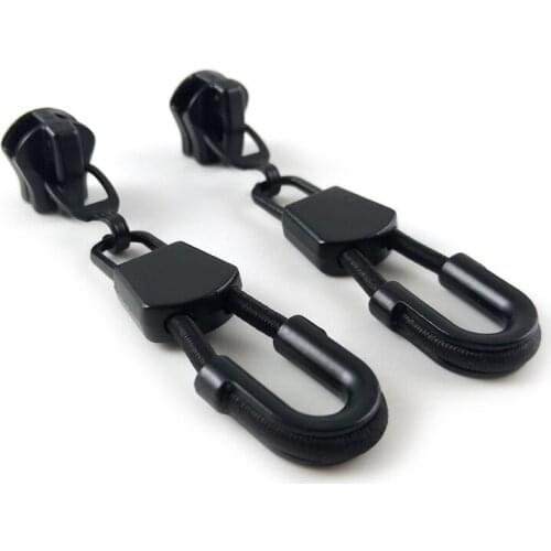 20pcs/lot) Fashion All Black "U" Shape 5# 8# Zinc Alloy Zipper Slider with Rubber Band for Nylon Reverse Zipper, Resin Zipper