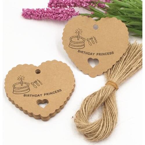 200pcs Wedding Party Heart Shaped Scalloped Kraft Paper Gift Tags Handmade Packing Labels tag with 200pcs strings