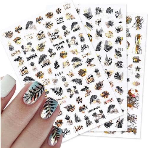 3D Black Leaf 3D Stickers Nail Decals Maple Design Laser Shinning Manicure Decoration Nail Art Slider Adhesive Tip GLF654-661-1