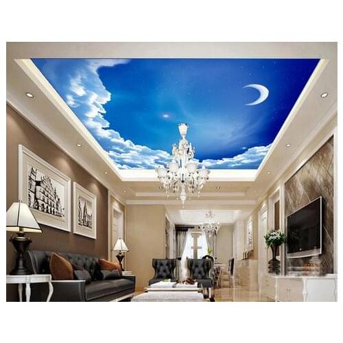 3d photo wallpaper 3d ceiling wallpaper murals White clouds blue sky dream frescoes on the moon wallpaper