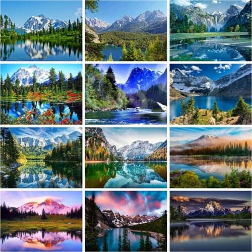 Huacan Diamond Painting Full Mountain River Scenery Square/round Mosaic Embroidery Natural Landscape Home Decor