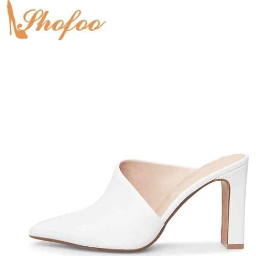 White High Square Heels Sandals Woman Mules Open Toe Slippers Large Size 11 115 For Ladies Summer Shoes Fashion Holiday Shofoo