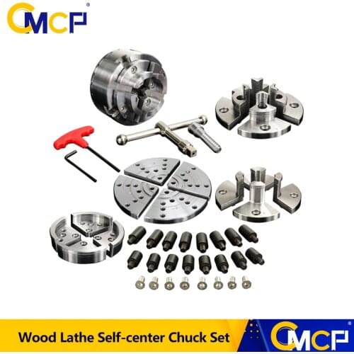 CMCP 3.75 Inch 4-Jaws Wood Lathe Self-center Chuck Set Thread 1"8TPI M33x3.5 Wood Turning Lathe Accessories Set Scroll Chuck
