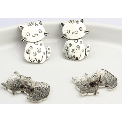 3pcs/lot 39MM Retro Zinc Alloy Button Gold Silver Cat Decorative Sewing Buttons Charms Pendants For DIY Accessories