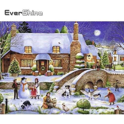 EverShine Diamond Mosaic Paintings Scenery With Square Rhinestones Diamond Embroidery Winter Landscape Cross Stitch Holiday Gift