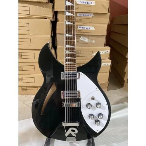 Hot Sale Black Color Jazz Semi Hollow Guitarra Rickenback 330 Version Guitar Glossy Finished Fingerboard Free Shipping