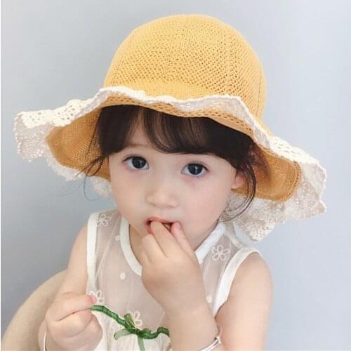 Summer Childrens Straw Hats Baby Girls Breathable Lace Cap Bow Beach Sun Hat Kids Princess Travel Sunshade Hat