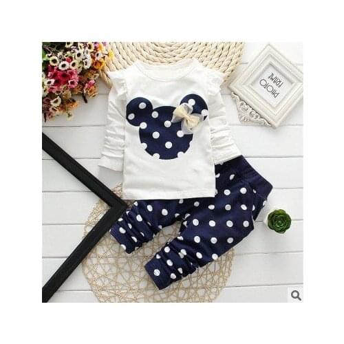 2019 new Spring Autumn children girls clothing sets mouse clothes bow tops t shirt leggings pants baby kids 2 pcs suit