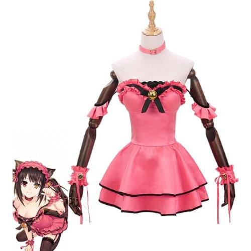 New Anime Date A Live Tokisaki Kurumi Cosplay Costume Sexy Pink Cat Costume Women Cute Dress Lingerie Halloween Carnival Suit