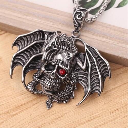 Cool Punk Dragon Roar Death Twine Terrified Skull Big Pendant For Men Jewelry