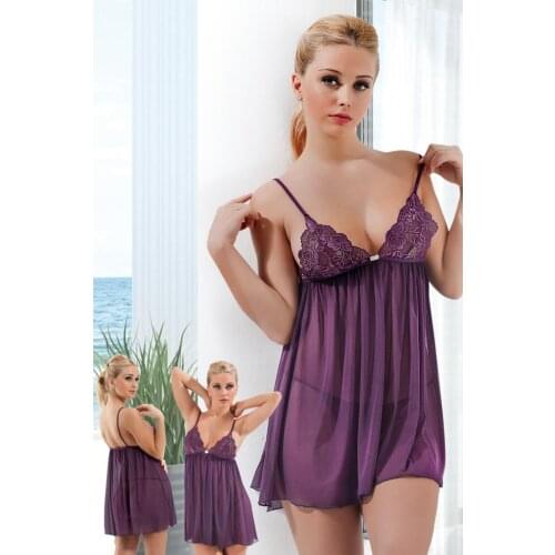 Fashion Sexy Babydoll Nightdress Hot Pants Sleepwear Women Lingerie Silk Satin Sleeveless Night Dress Products Thong Bra