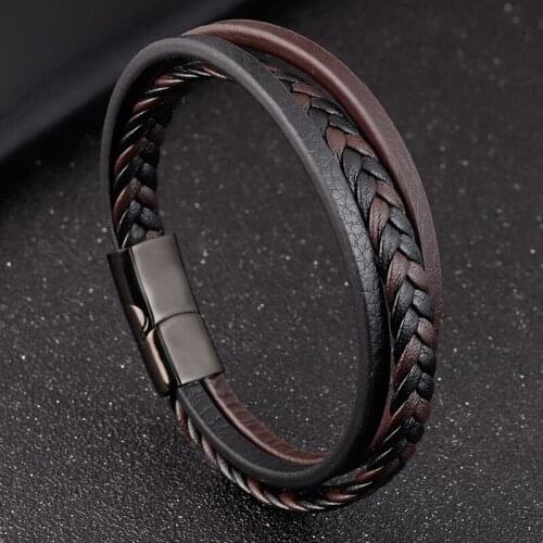LAMEMDEE New Fashion Design Multi-layers Handmade Braided Genuine Leather Bracelet & Bangle For Men Male Hand Jewelry For Gift