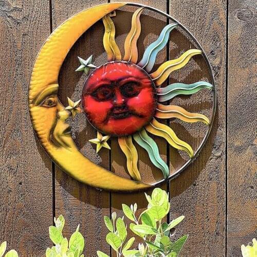 Wall Art Sun Moon Stars Decor 11.5 Inch Metal Hanging Sculpture Ornaments For Indoor Outdoor Home Garden Patio Bedroom