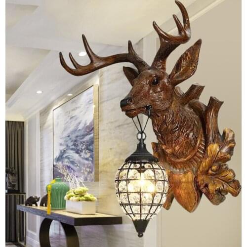 Wall Lamp Classic LED Art Bar K9 Crystal Antler Lighting Fixture Resin Luminaire Wall Sconce For Parlor Bedroom Corridor G683