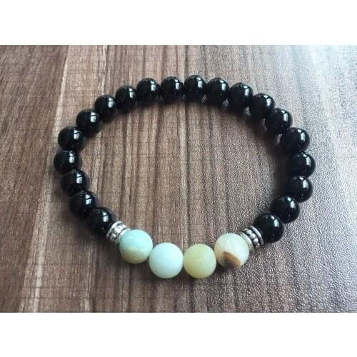 Natural Stone 8MM Matte Amazonite Bracelet Black Onyx Bracelet Prayer Yoga Bracelets Fashion Bracelets For Women And Men