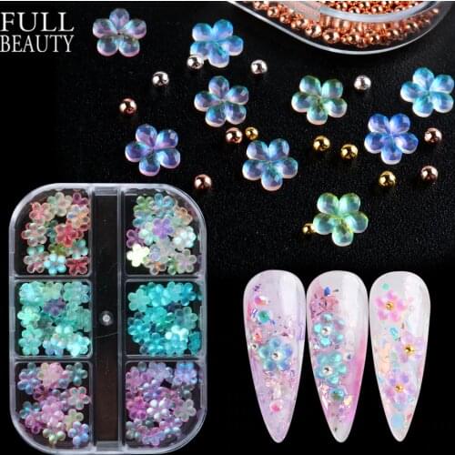 Nails Jewelry Decoration Symphony Petal Flowers Steel Beads Acrylic Stones Iridescent Aurora Polish Ornaments Accessories CH1937