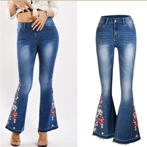 Spring New Horn Jeans Women 3D Embroidery Women Jeans Trousers Flared Pants Plus Size Women Trousers Fashion Sexy Long Pants 589
