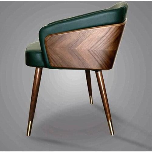 Nordic Solid Wood Dining Chairs Home Living Room Furniture Fold Sofa Armchair Restaurant Chair Fabric Leather Art Backrest Stool