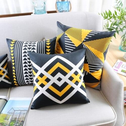 Wholesales Soft Velvet Cushion Cover Yellow Black Geometric Arrow Triangle Home Decorative PillowCase 45x45cm/30x50cm