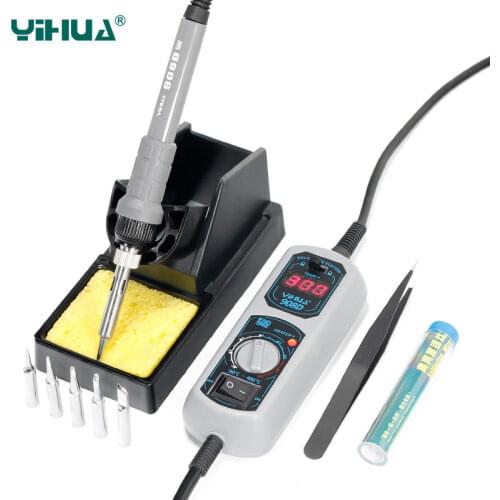 Original 220V/110V YIHUA 908D Soldering Iron Temperature Adjustable Electric Welding Soldering Iron +5tips+stand+tweezers+tin