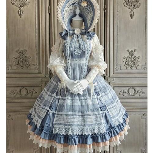 2020 New Lolita Flower jsk princess print kawaii girl Dress gradient lolita ride high waist bow lace Ruffle gothic vintage Sweet