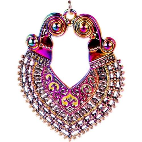 20pcs Rainbow Color Heart Ethnic Tibetan Pendant Charms Hollow Drop Carved Flowers Dangle Boho Connector Necklace Tassel Earring