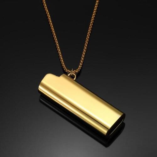 Stainless Steel Shell Pendants Hip Hop Lighter Cover Necklaces Chokers For Men Women Golden Bling Pendants Chains Christmas