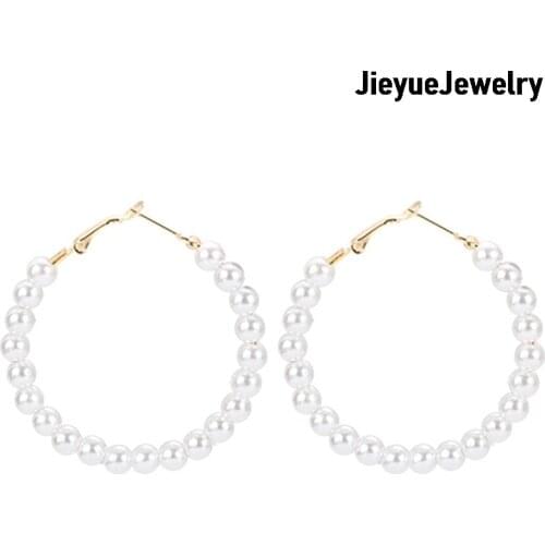 Fashion Simulated Pearl Statement Big Small Hoop Earrings for Women Exaggerate Circle Earrings Personality Nightclub Jewelry