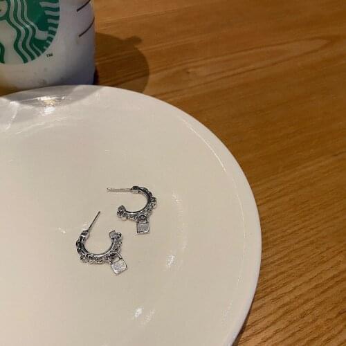 Hip hop New Fashion Cute Lock Hoop Earrings For women Punk Silver Color Korean Jewelry pendientes plata brincos wholesale