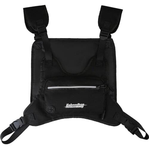 Streetwear Men Hip-Hop Anti-theft Chest Bag Tactical Two Straps Black Chest Rig Bags Reflective Rectangle Chest Utility Pack