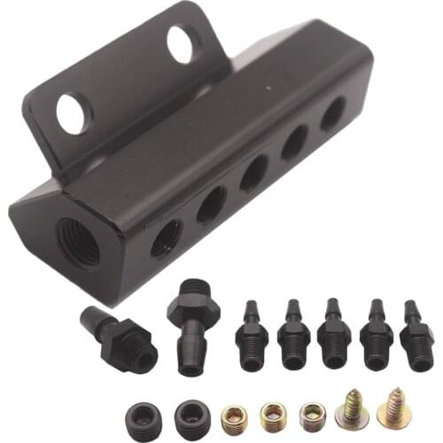 Vacuum Intake Manifold Fuel Gas 5 Port 1/8NPT Aluminum Wastegate Turbo Boost Block Intake Black