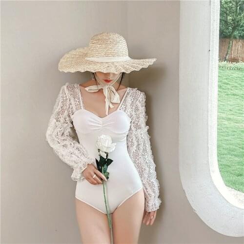 Swimsuit Women One Piece Summer Suit For Pregnant Swimwear New Fei Long Sleeve Backless Bind Bikini Print Polyester Sierra