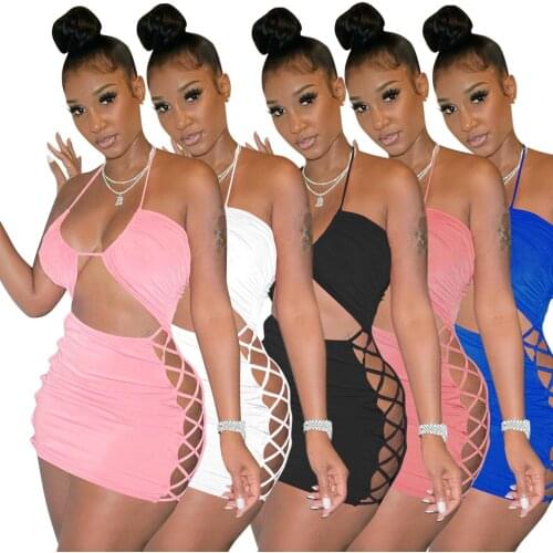 Somoshein S-2XL 2021 Summmer Women Clothiong Fashion Club Sexy Bandage Hollow Slim Sleeveless Mini Dress Wholesale Dropshopping