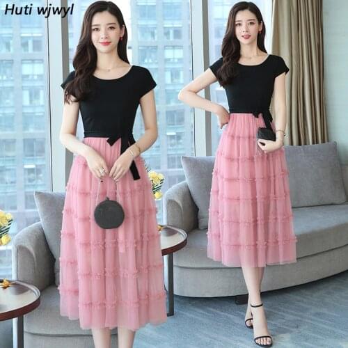 2021 Plus Size Fake Two Piece Beach Midi Dress Summer Vintage Pink Mesh Boho Maxi Sundress Women Bodycon Party Elegant Vestidos